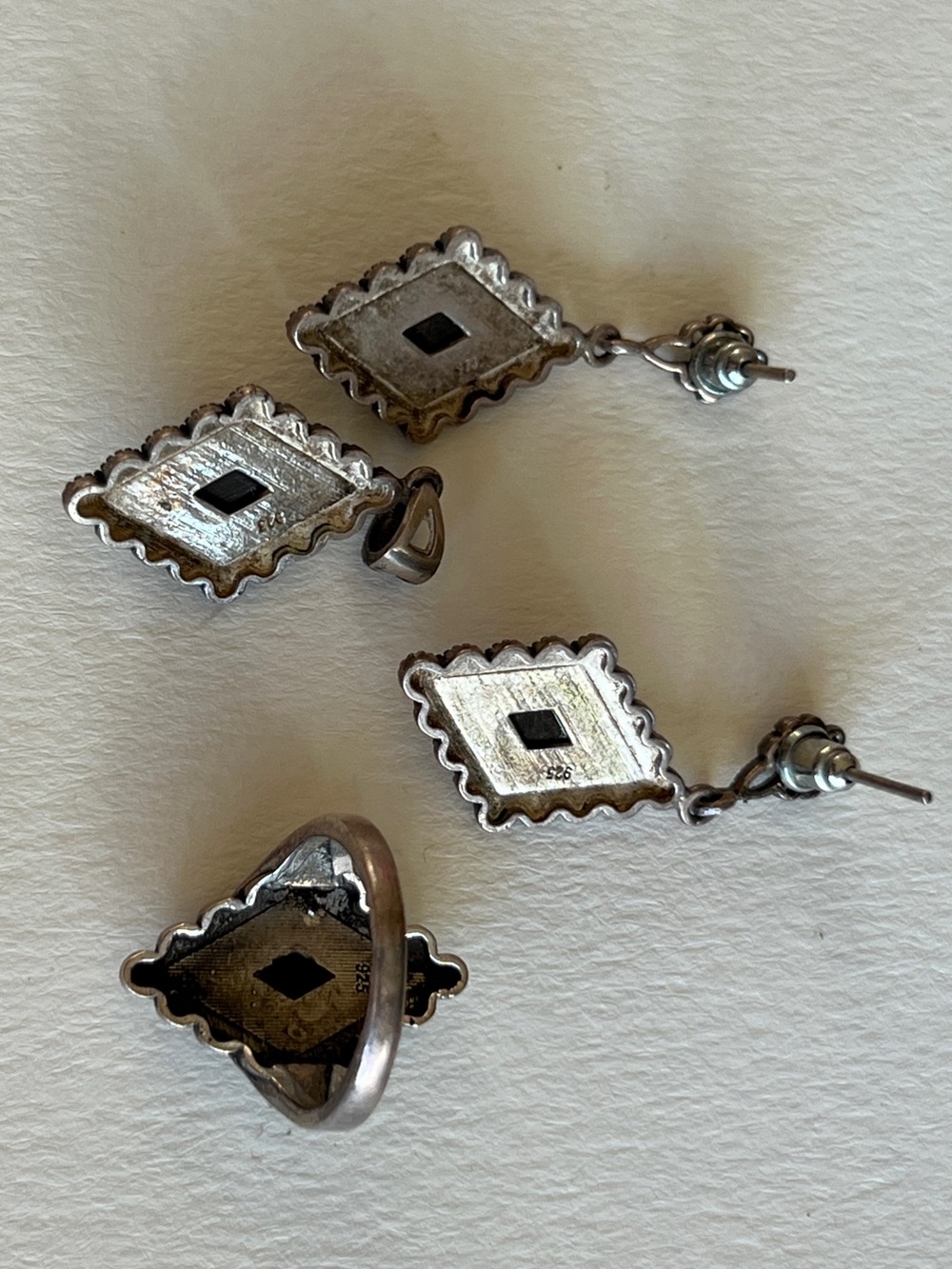 Sterling Silver Diamond-Shaped Drop Earrings — Silver